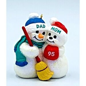 'Mom & Dad' Hallmark Keepsake Ornament Snowman Glitter 1995 Vintage Mint in Box